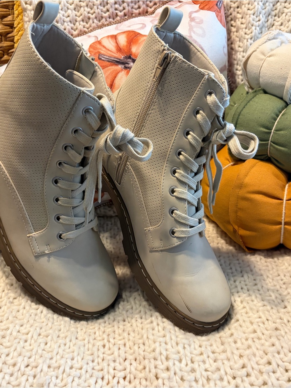 Women's Lace-Up Ankle Boots in cream color